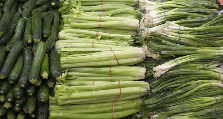 Close-up of spring onions in a supermarket