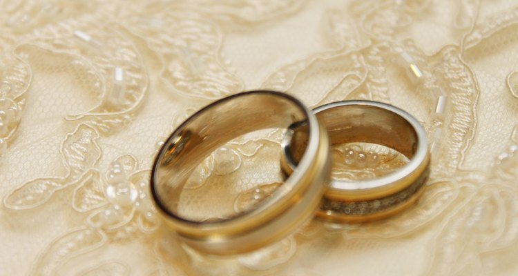 Wedding rings on ruche textile