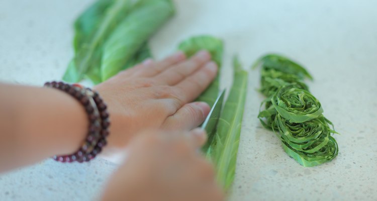 Slicing a Fresh Collard Leaf