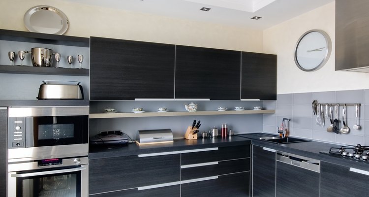 An integrated microwave makes for a modern kitchen.