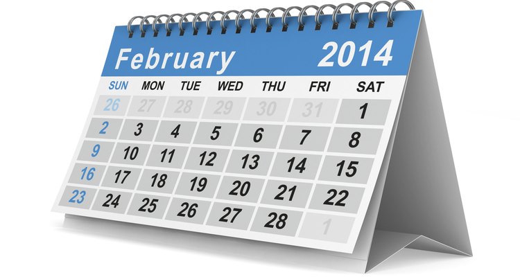 2014 year calendar. February. Isolated 3D image