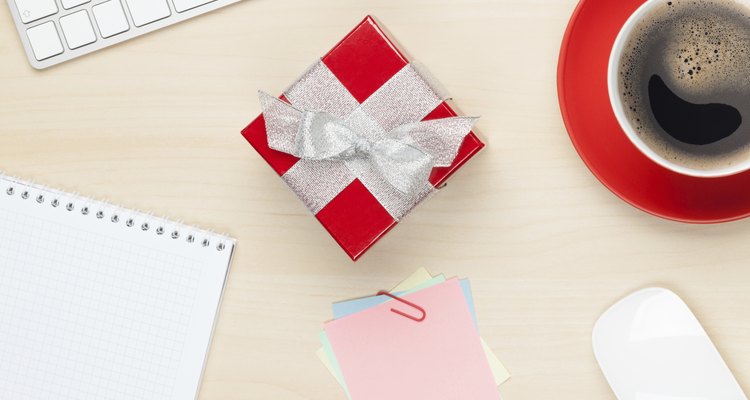 Red gift box on office table