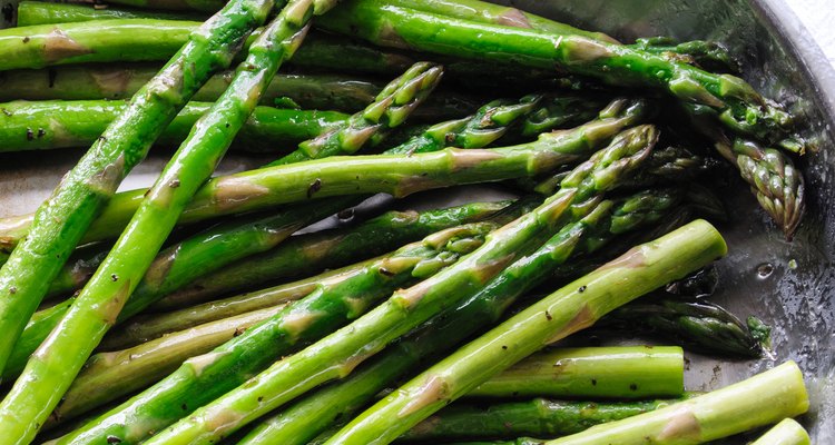 Detail of Organic Asparagus in a Frying Pan