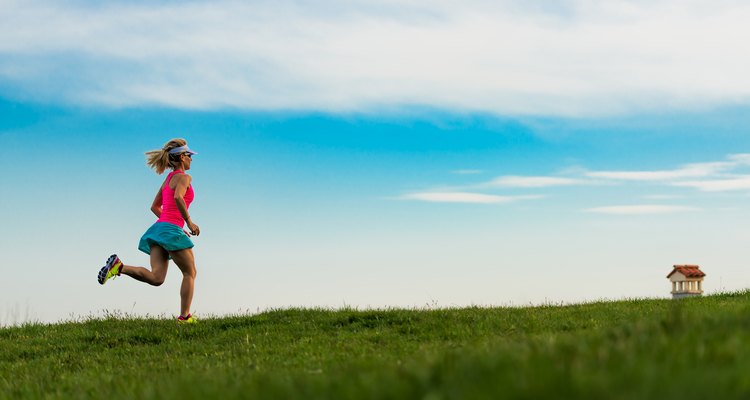 Blonde girl athlete runs