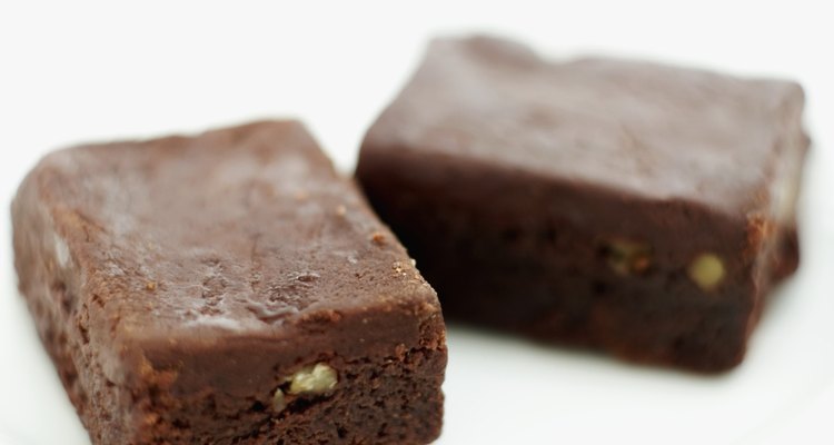 close-up of two pieces of brownie on a plate