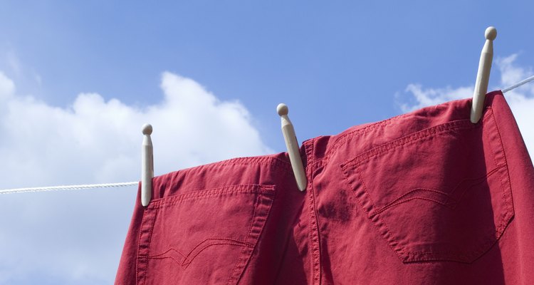 Jeans hanging on clothesline