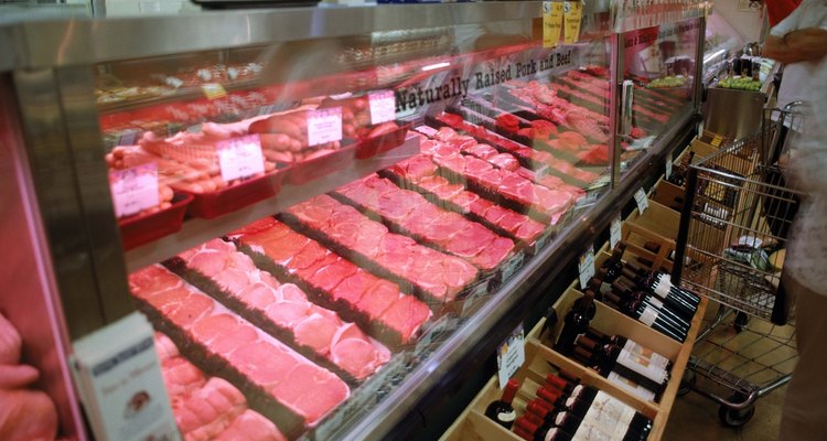 Meat counter in market