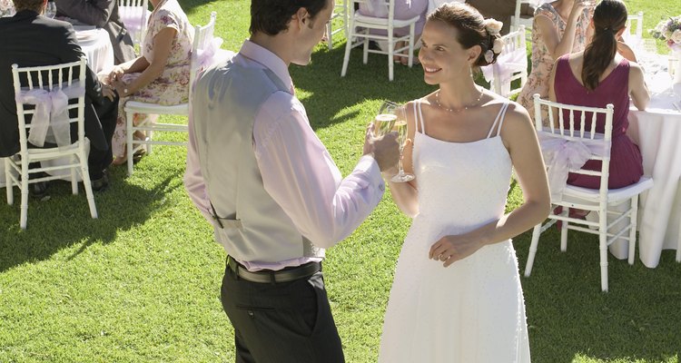 Bride and Groom Toasting at Reception