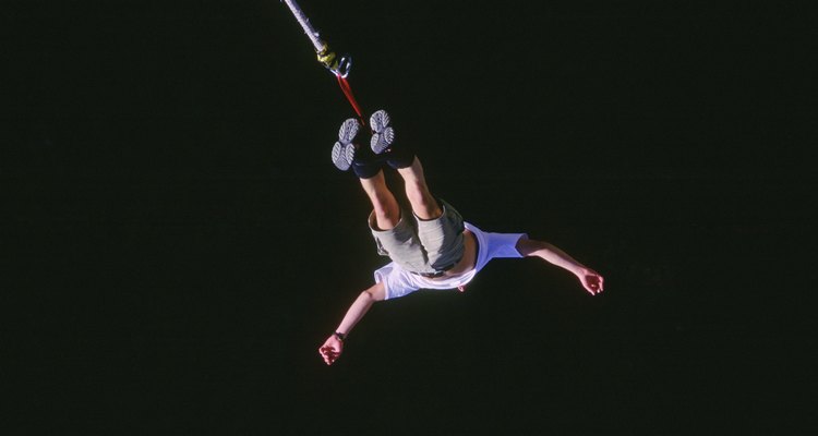 High angle view of a man bungee jumping