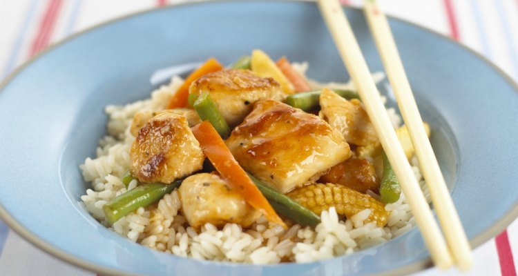 Plate of stir fry with chopsticks