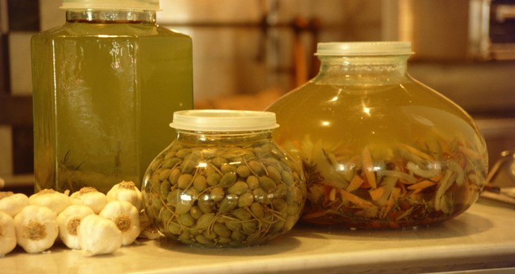 Jars of oil in restaurant