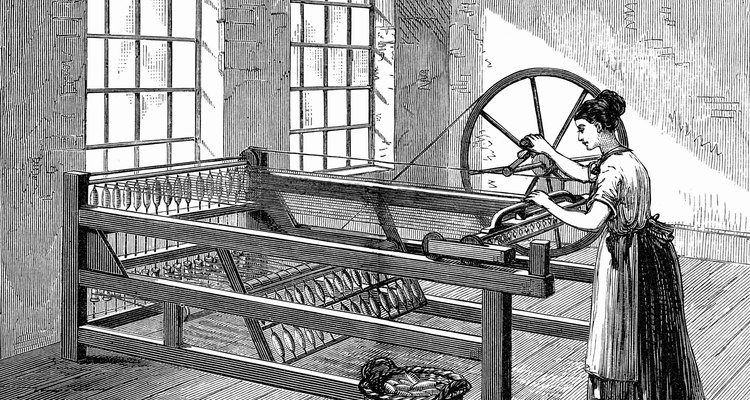 A máquina de fiar de fios múltiplos [Spinning Jenny, em inglês] permitia que um operário fizesse o trabalho de muitos
