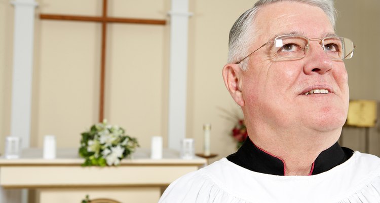 Priest looking up