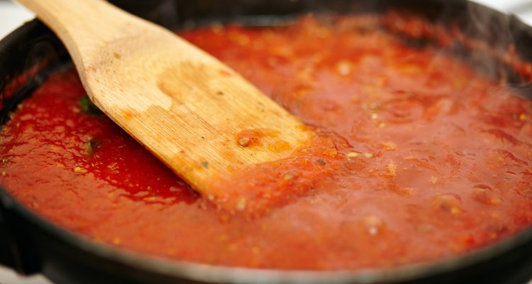 Boiling tomatoes sauce in the pan