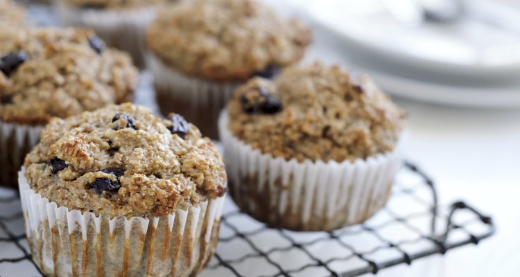 Healthy bran muffins on cooling tray