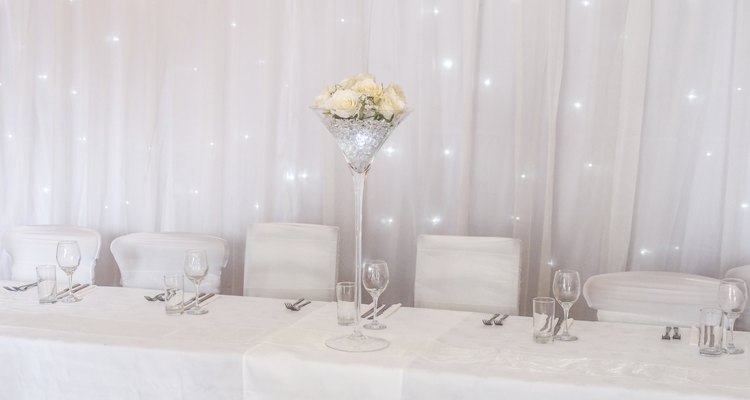 Wedding Party Top Table With Floral Piece & Star Curtain