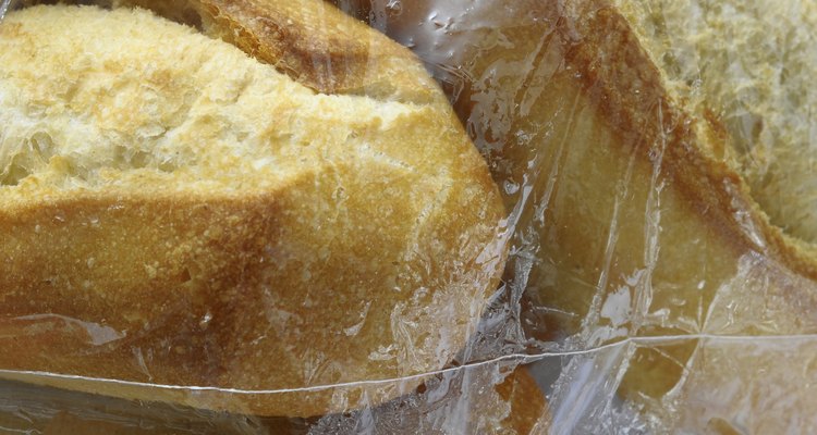 Close up of bread under plastic film
