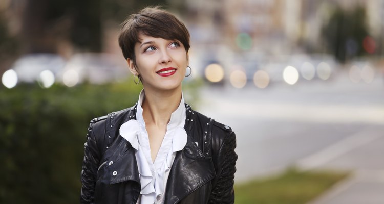 Young woman in leather jacket