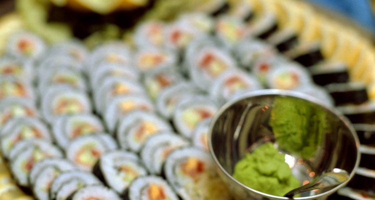 Sushi rolls and wasabi
