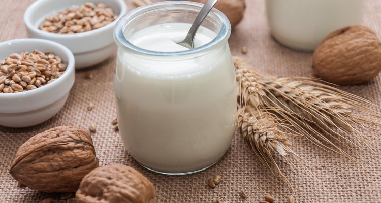 Natural yoghurt, nuts and grains wheat