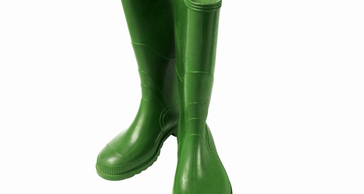 Elevated view of wellington boots