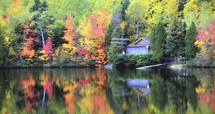 Acampa o renta una cabaña cerca de Lake George en el otoño.