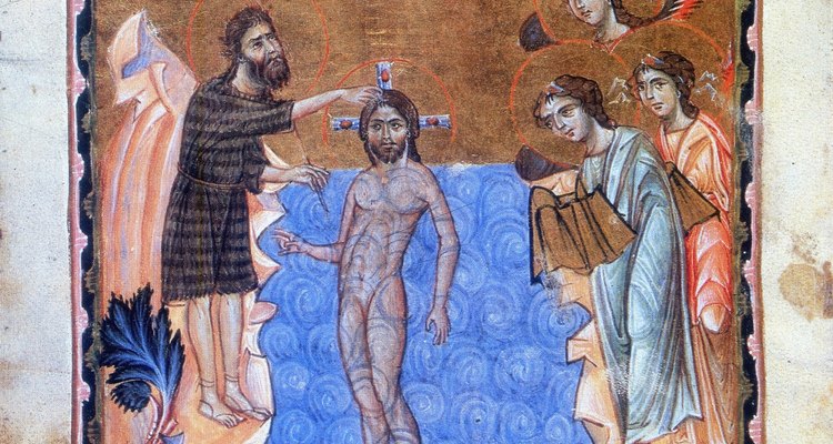 Este ejemplo de arte cristiano primitivo representa el bautismo de Cristo.