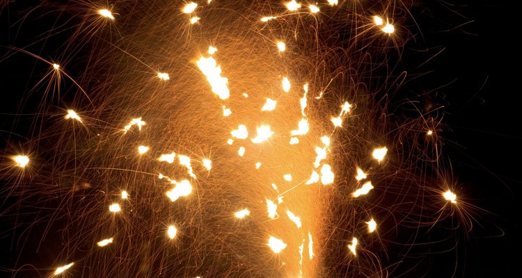 Close-up of fireworks exploding in the night sky.
