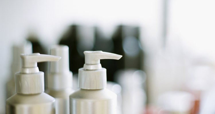 close-up of bottles in a hair salon