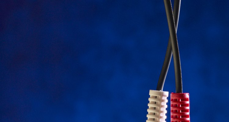 One end of a stereo cable for connecting the Sennheiser transmitter to a TV.