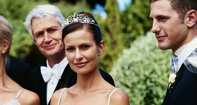 Newlywed couple at wedding reception