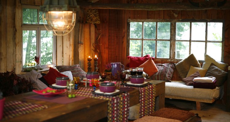 Interior lighting in a log cabin