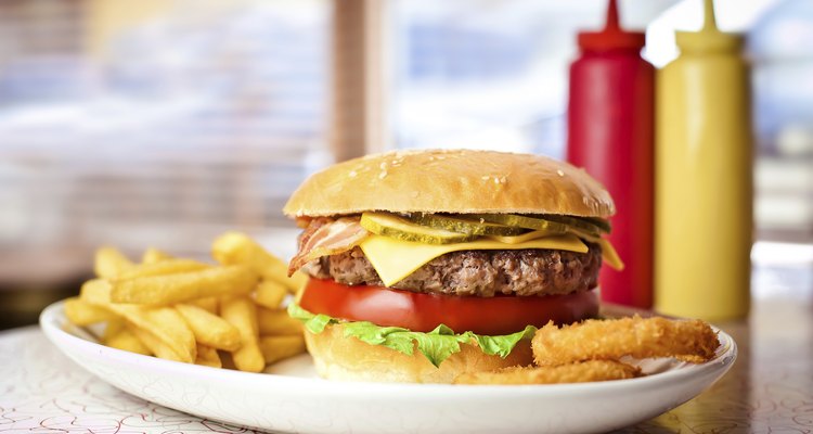 Fresh hamburger with french fries.