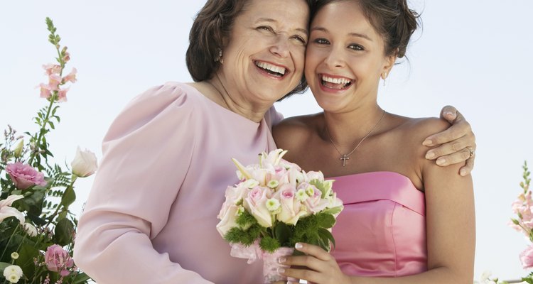 Happy Mother and Bride With Bouquet