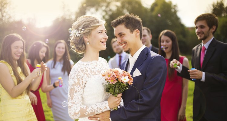 Newlyweds at wedding reception