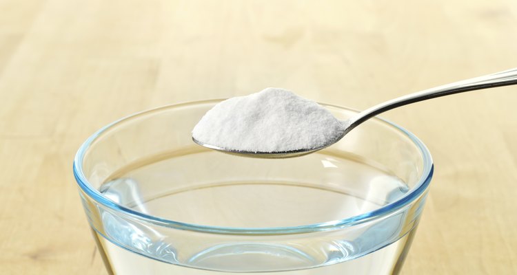 Close-up of baking soda on spoon.