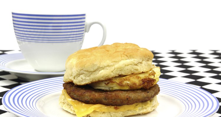Breakfast Sandwich With Coffee On Checkerboard Cloth