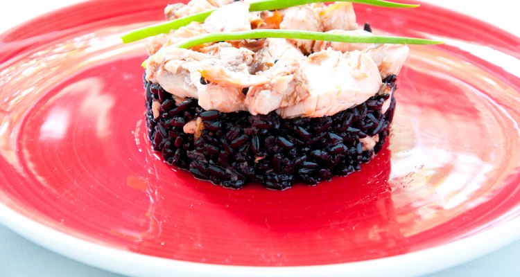 Black rice with salmon cream and parsley