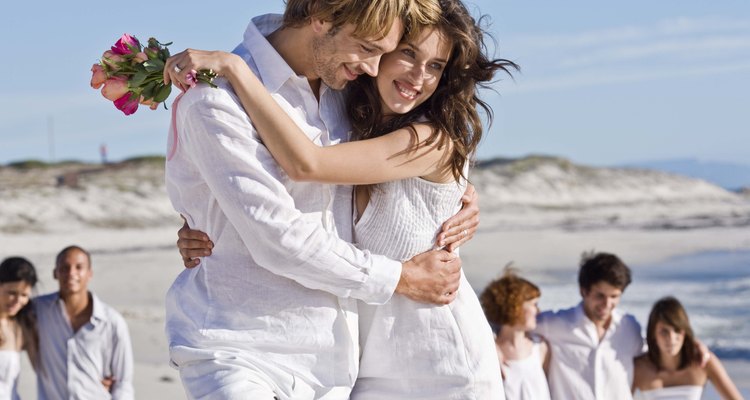 Bride and groom embracing