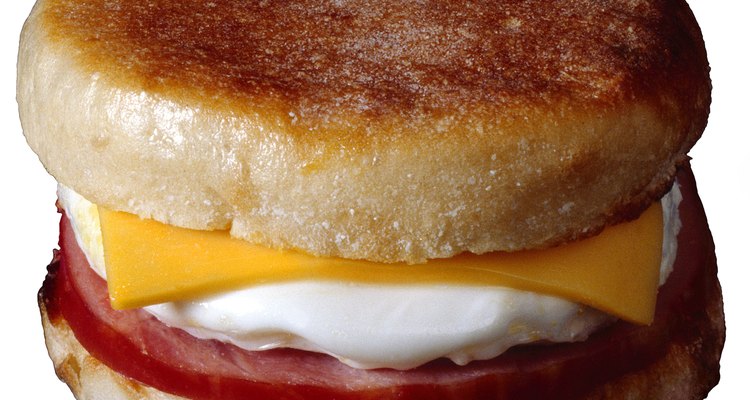 Ham, egg, and cheese on English muffin