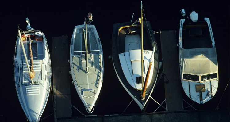 Boats moored at Lake Union, Seattle, Washington, USA, elevated view