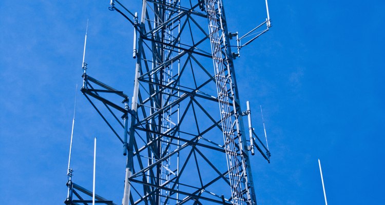 Communications towers often consist of arrays of vertical monopole antennas.