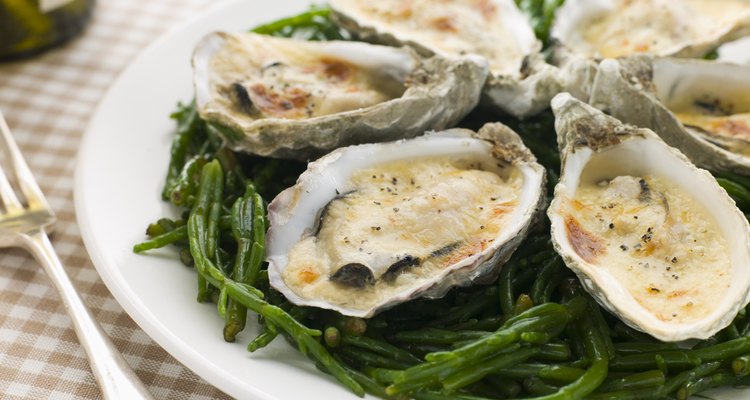 Grilled Oysters with Mornay Sauce on Samphire