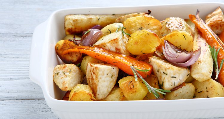 Potatoes baked with carrots and onions