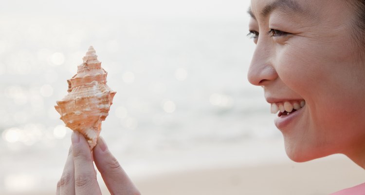 Young Woman Looking at Seashell