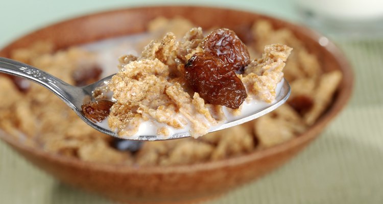 macro spoonful of bran and raisin cereal