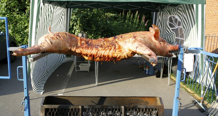 Un asador ayuda a que se cocine bien el cerdo.