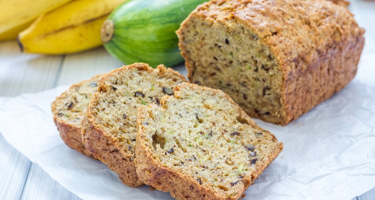 Loaf of homemade banana zucchini bread with walnuts