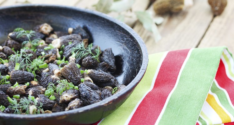 spring mushrooms in a frying pan