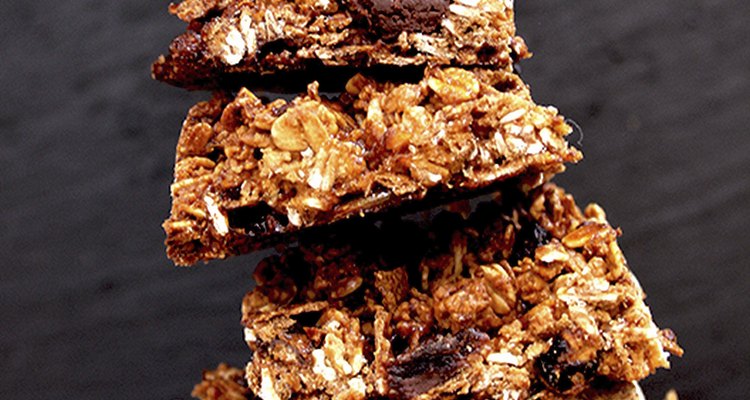 Homemade granola bars with dried fruit, nuts and chocolate